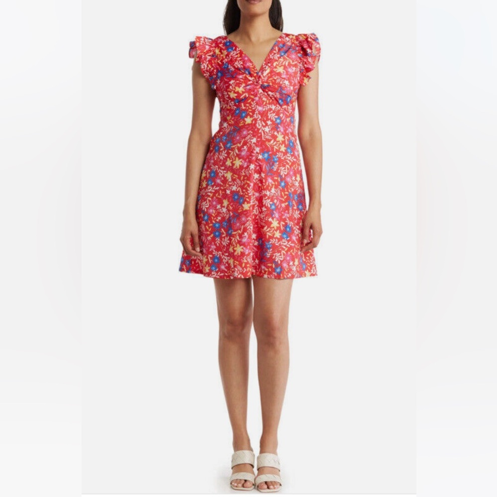 Eliza J Floral Twist Flutter Sleeve Dress Red Size 8